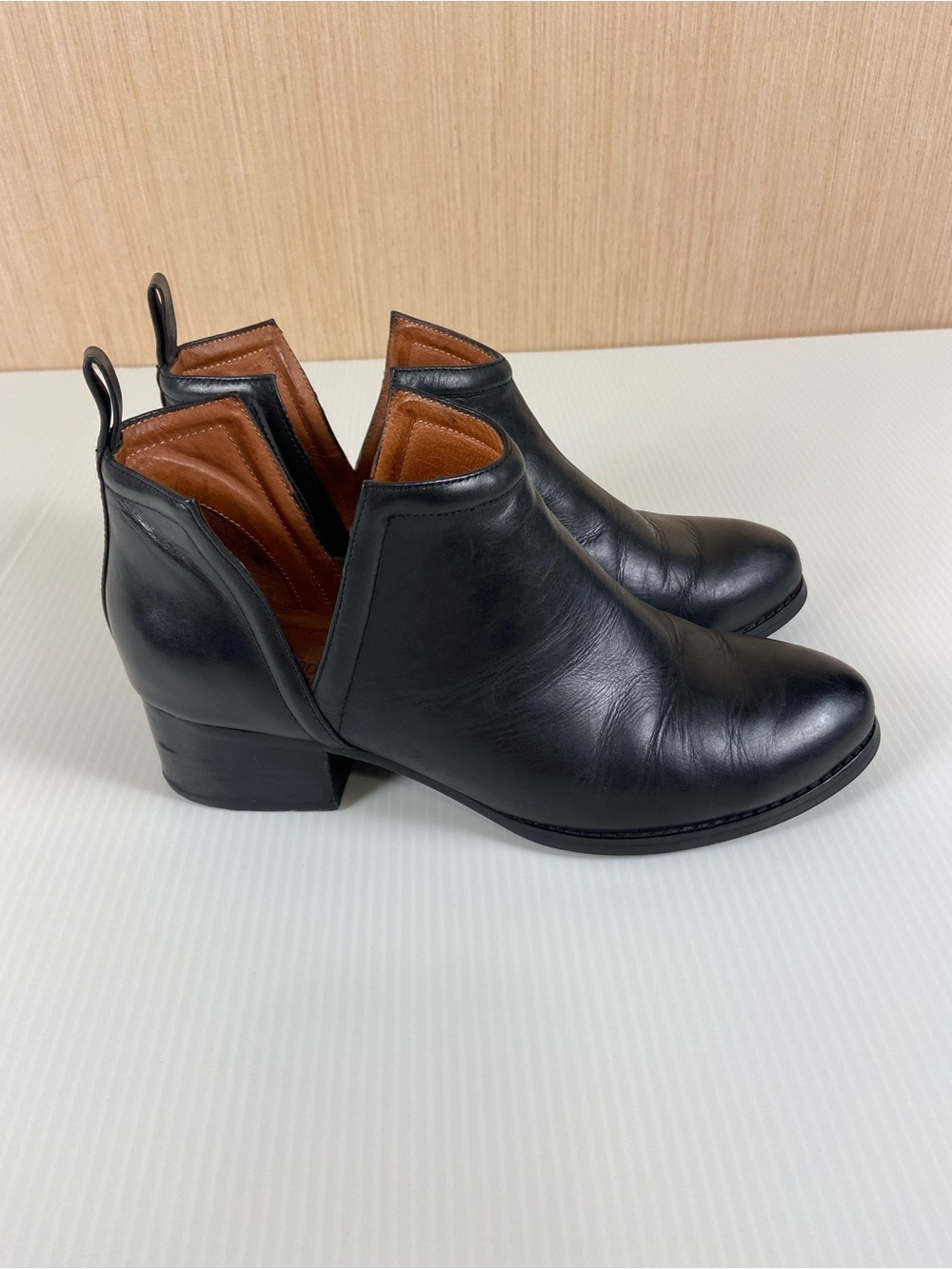 Jeffrey Campbell Oriley-Lo Black Leather Ankle Boots Sz 9.5
